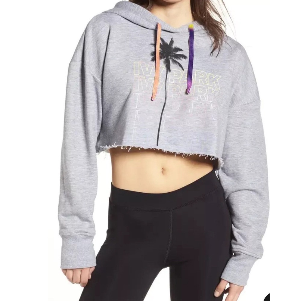 IVY PARK Festival Crop Cutoff Drawstring Hoodie Gray Size Small